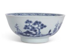 A Chinese porcelain blue and white bowl from the Nanking Cargo with Christies label to base and