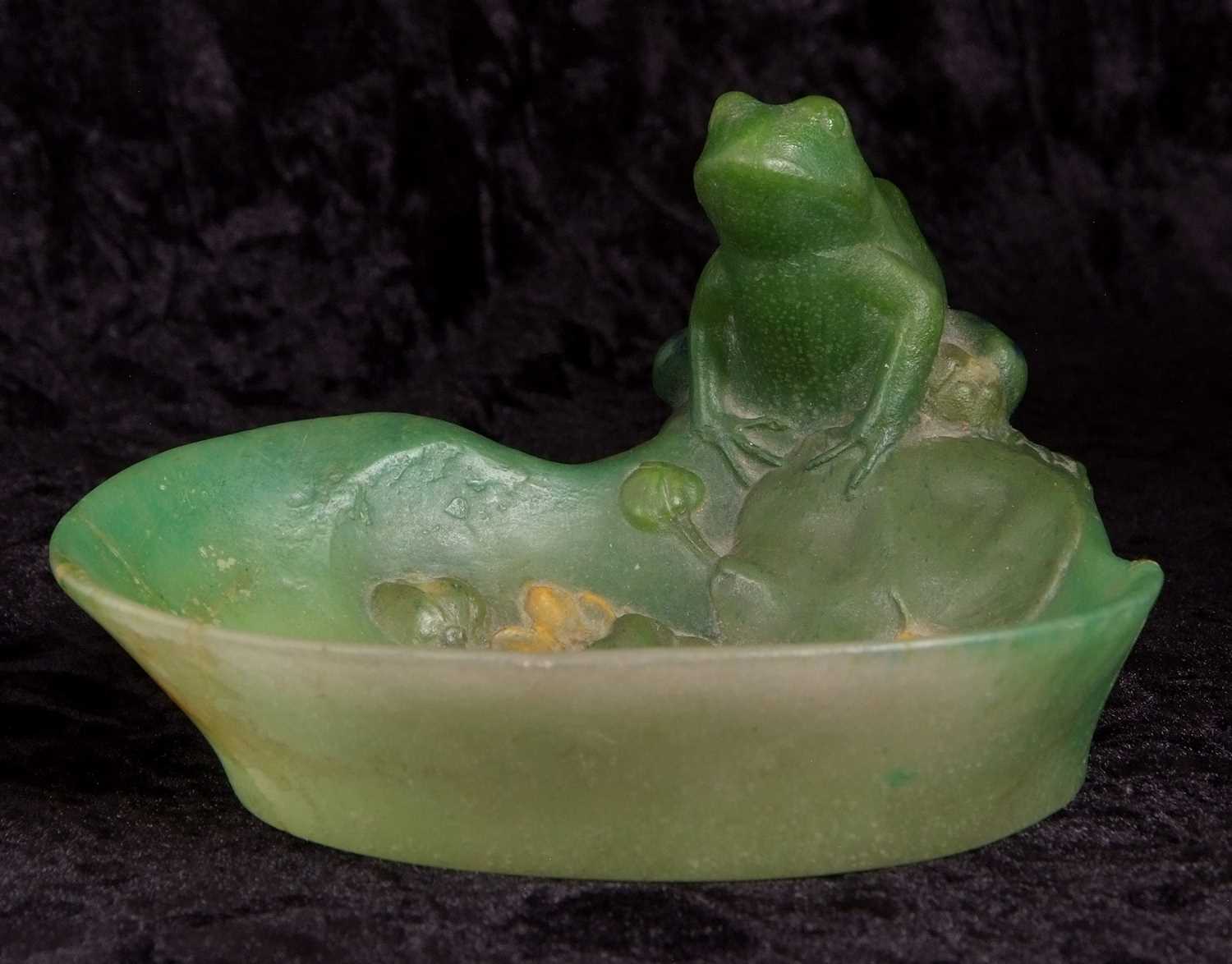 An Almeric Walter pate de verre dish c1920 designed by Henri Berge modelled as a green coloured frog - Image 4 of 11