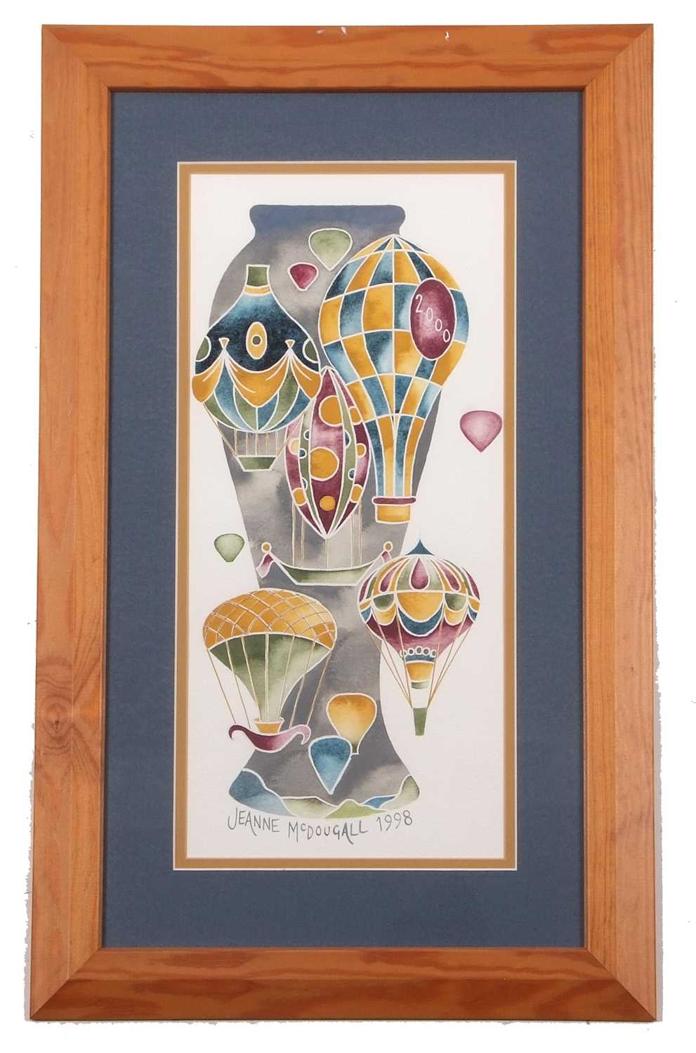 Moorcroft style ballooning watercolour signed by Moorcroft artist Jeanne McDougall - Image 2 of 3