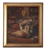 Late 19th century, monogrammed 'PR', A pair of still life studies of dead game in a larder, oil on