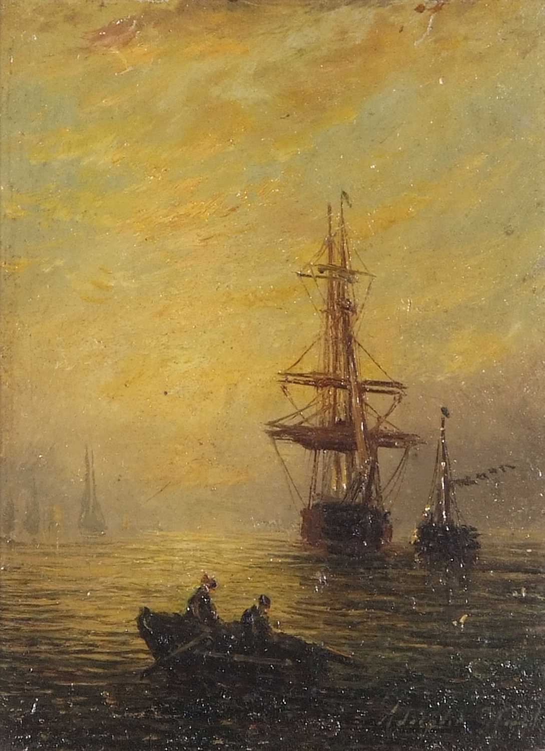 William Adolphus Knell (British,1801-1875), Seascapes with sailing vessels in moonlight, oils on - Image 2 of 9