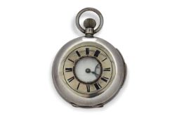 A white metal repeater half Hunter pocket watch, stamped in the case back 0.935 along with the Swiss