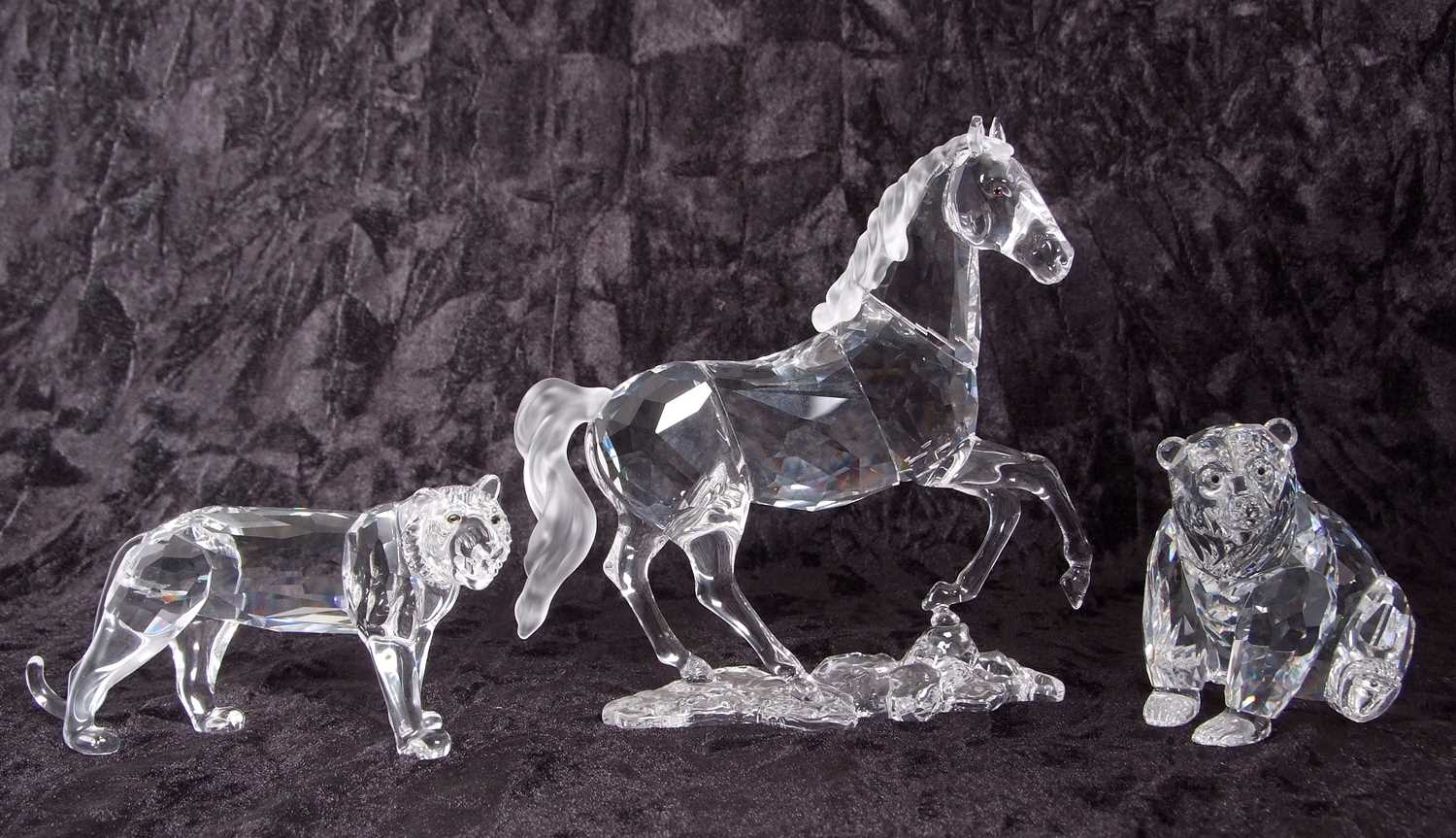 A Swarovski model of a prancing horse on shaped base together with a model of a bear and a tiger, - Image 7 of 9