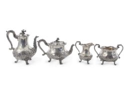PAUL STORR four piece silver tea and coffee service of circular baluster design with floral and