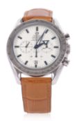 An Omega Speedmaster Broad Arrow, it has an automatic 33 jewel movement, stainless steel case, it