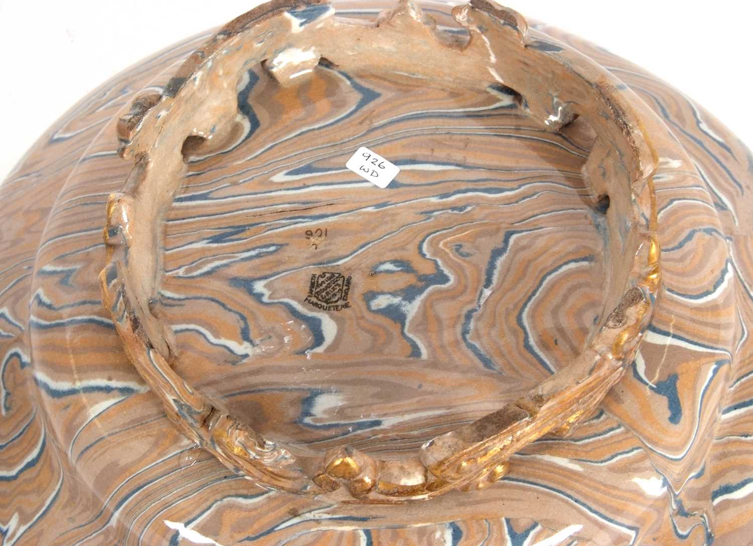 A large shaped Agate ware bowl by Doulton Lambeth in the marquetiere with Doulton & Rix patent - Image 7 of 9