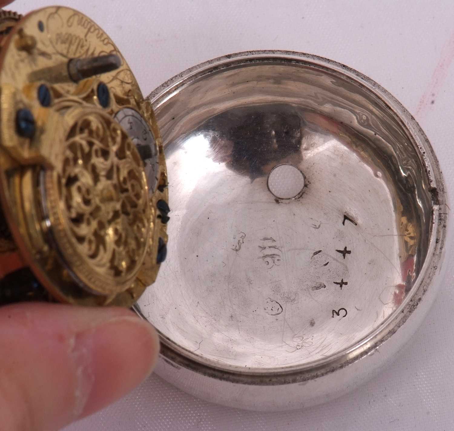 A silver Verge pocket watch with a continental white metal pair case, the pocket watch is hallmarked - Image 8 of 21