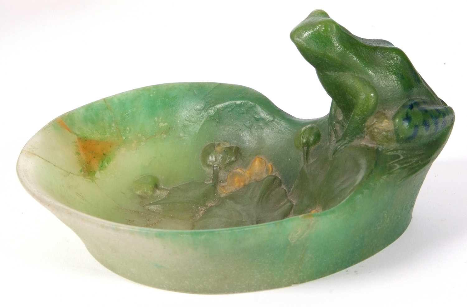 An Almeric Walter pate de verre dish c1920 designed by Henri Berge modelled as a green coloured frog - Image 9 of 11