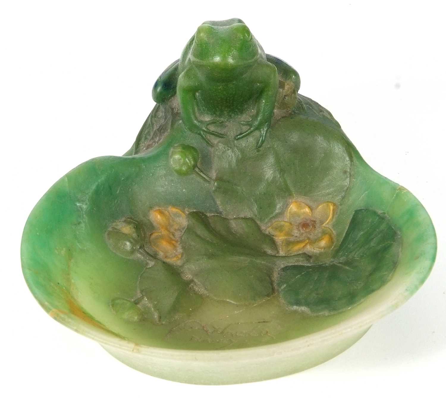 An Almeric Walter pate de verre dish c1920 designed by Henri Berge modelled as a green coloured frog - Image 8 of 11