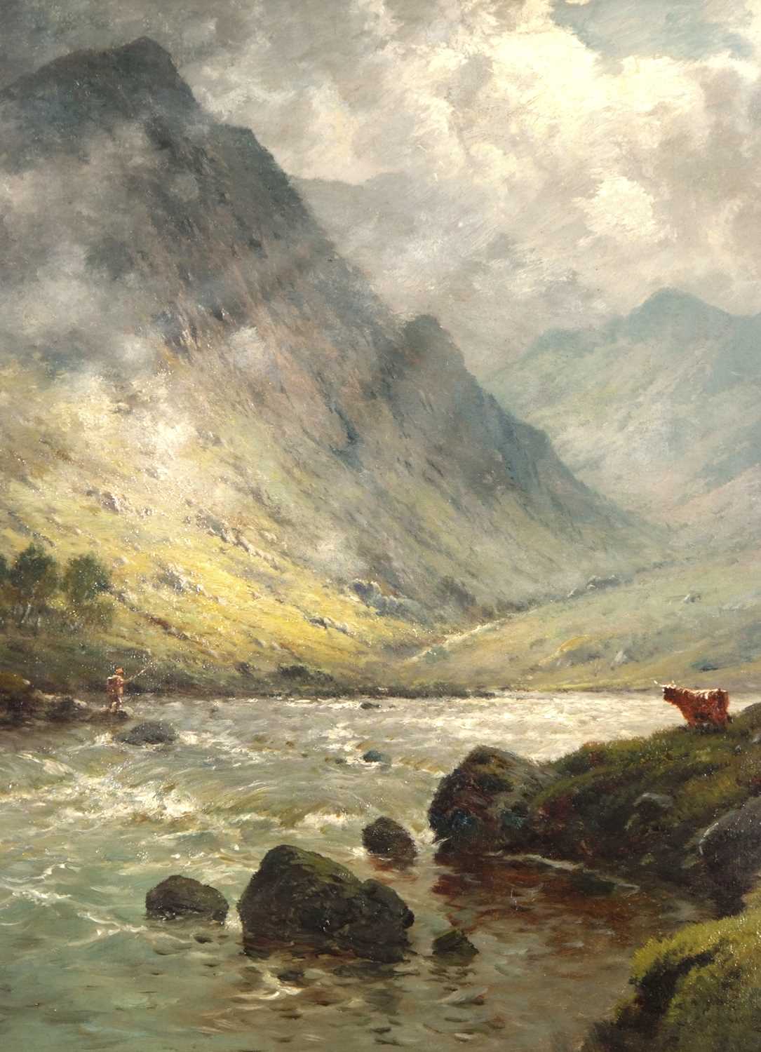 Alfred De Breaski Jnr (British,1877-1957), Highland scene, inscribed on canvas verso: 'In the Pass - Image 4 of 5