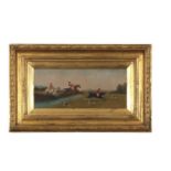 Philip Henry Rideout (British,1860-1920), Hunting scene, oil on board, signed, 16x36cm, gilt