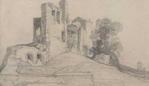 John Sell Cotman (British,1782-1842), Castle Ruins, pencil on paper, signed, undated, 18x30cm,