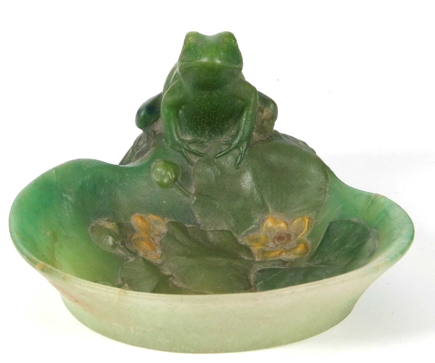 An Almeric Walter pate de verre dish c1920 designed by Henri Berge modelled as a green coloured frog - Image 6 of 11