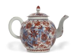 An unusual Lowestoft porcelain large teapot or punch pot, circa 1780, the blue ground decorated in