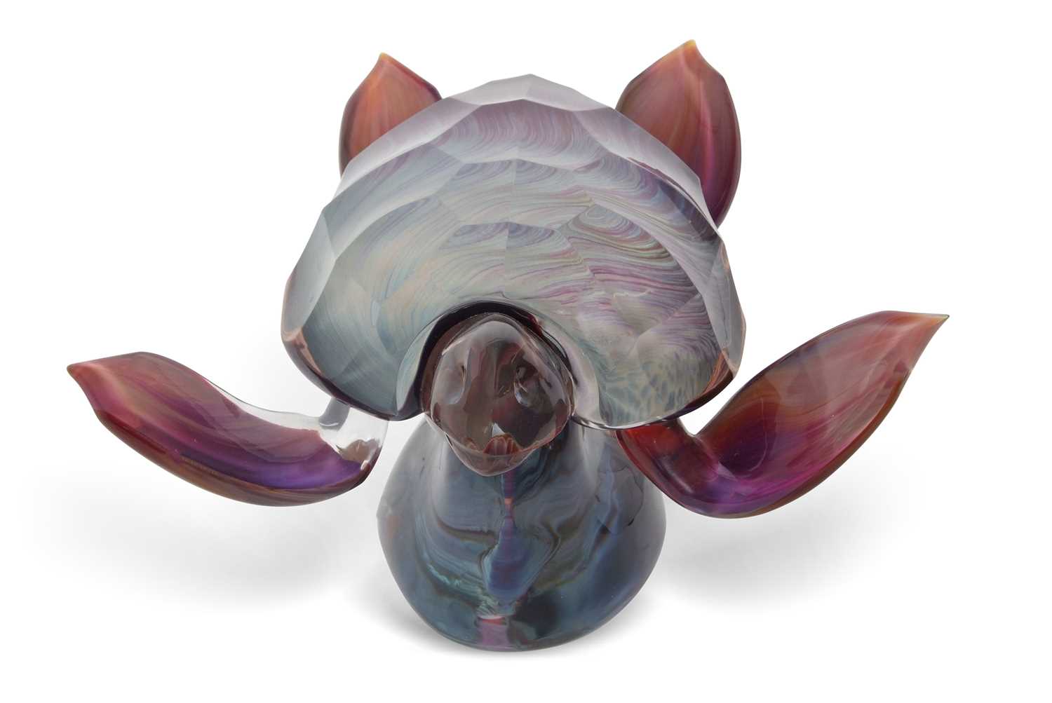 Dino Rosin (1948) - A Murano Calcedonia sculpture of a turtle raised on oval base with artists