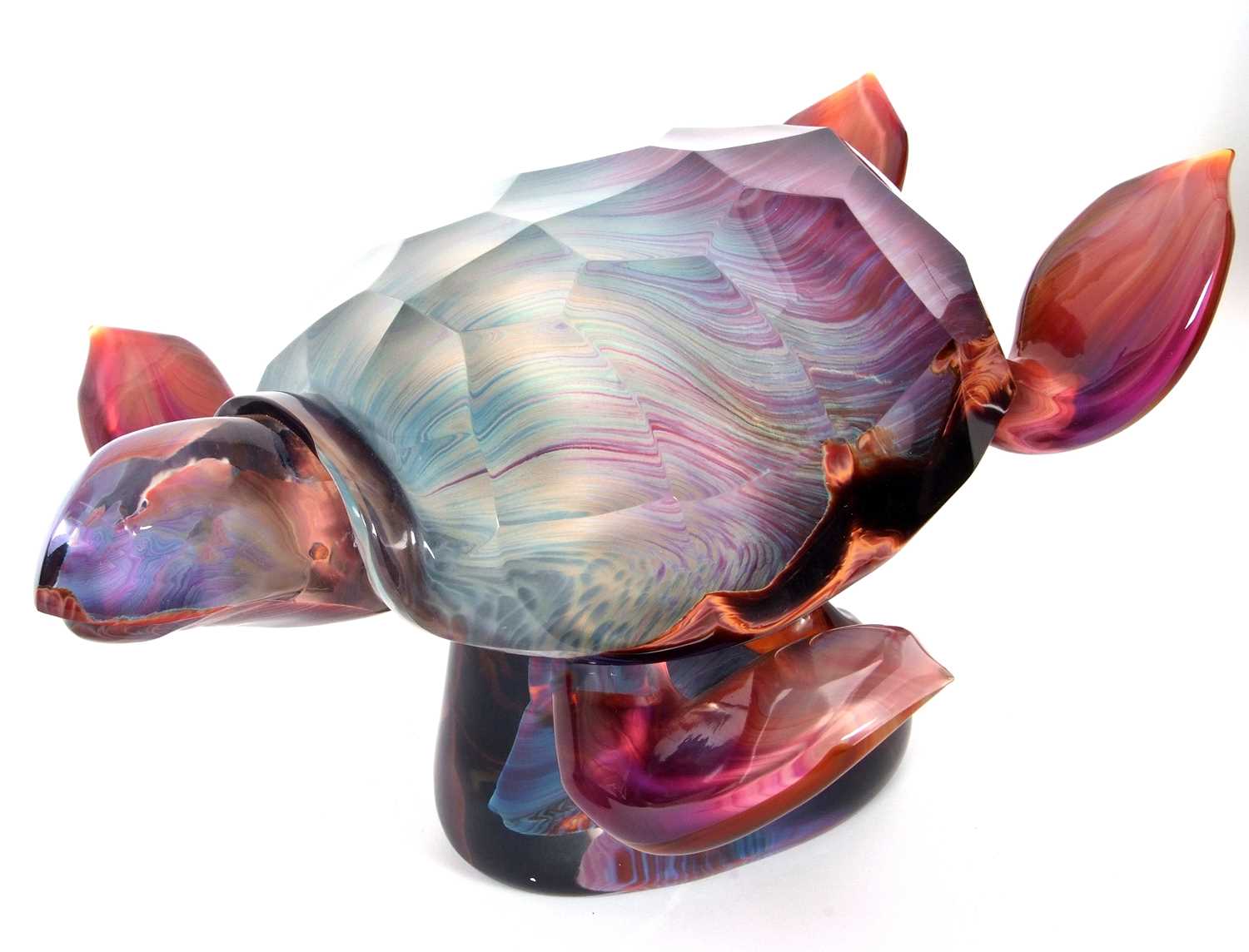 Dino Rosin (1948) - A Murano Calcedonia sculpture of a turtle raised on oval base with artists - Image 7 of 9