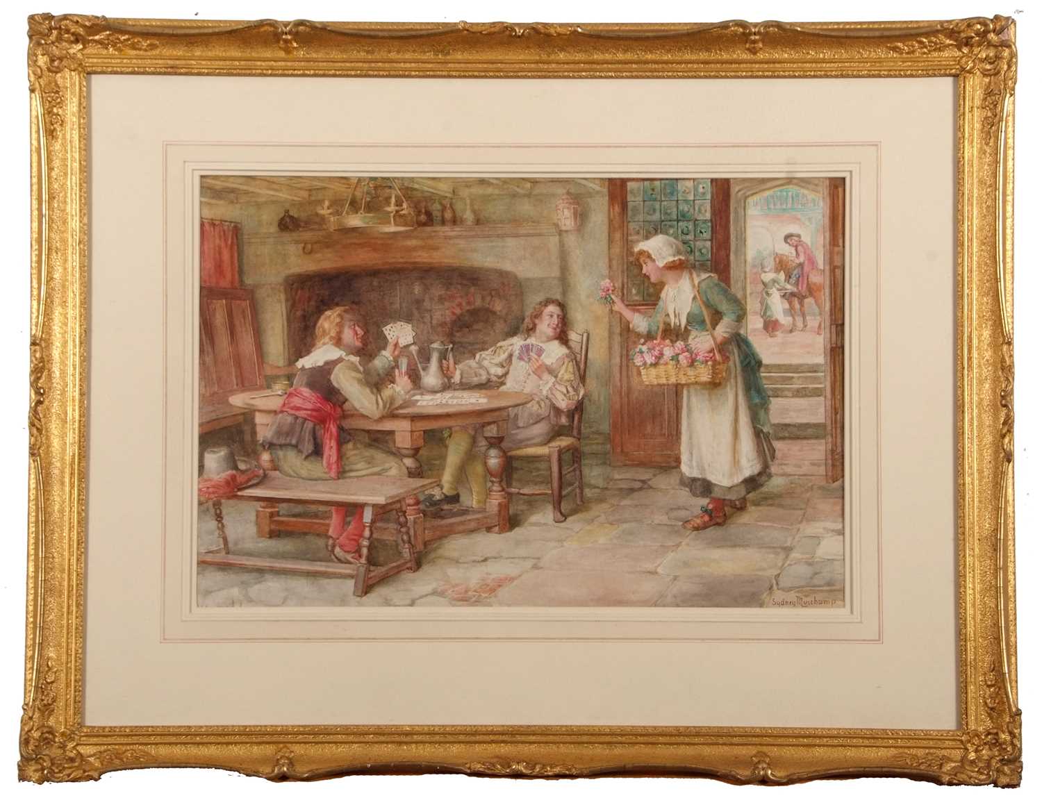 Francis Sydney Muschamp RBA (1851-1929), The Flower Seller, watercolour, signed, gilt framed, - Image 2 of 8