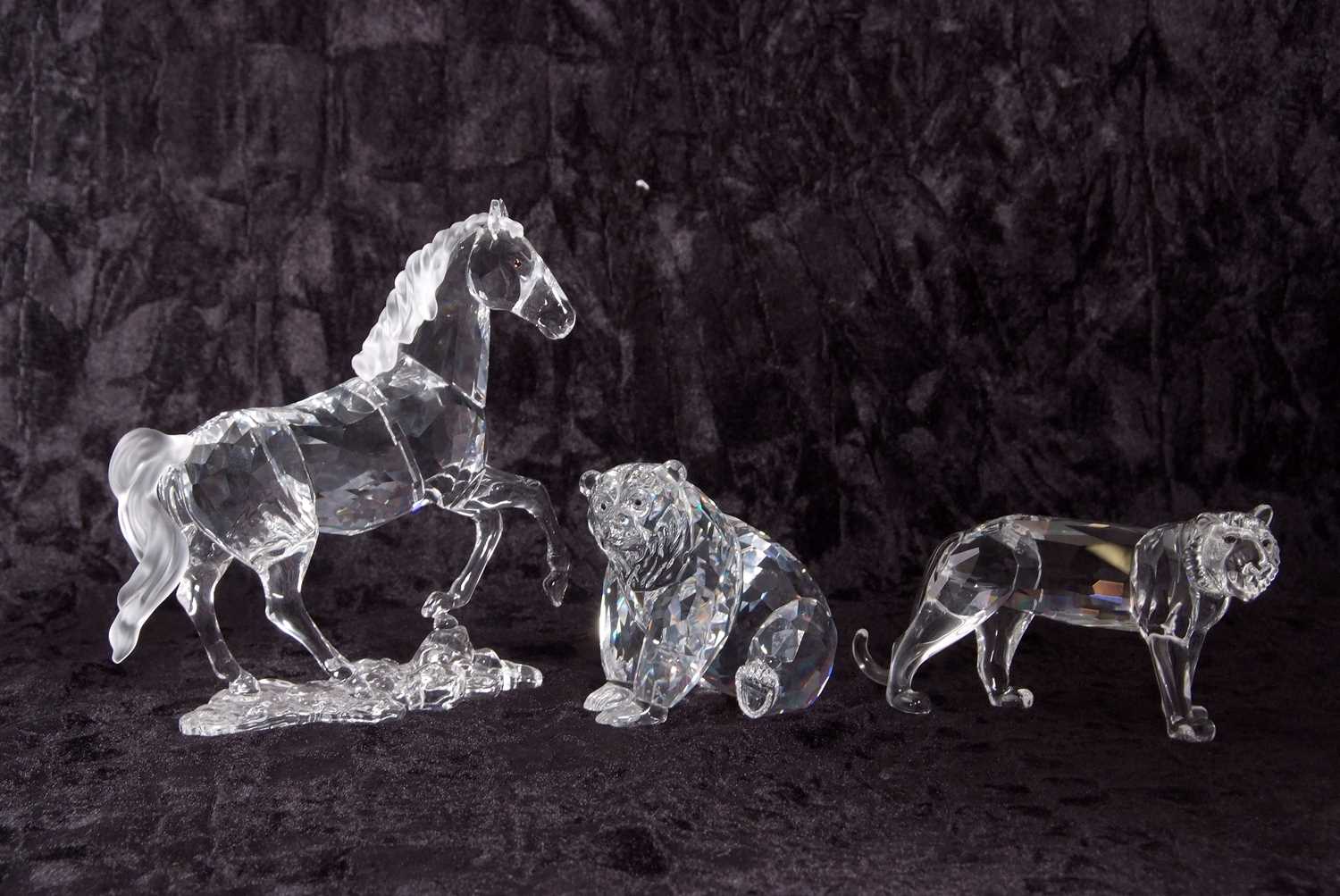 A Swarovski model of a prancing horse on shaped base together with a model of a bear and a tiger, - Image 3 of 9