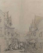 John Joseph Cotman (British,1814-1878), 'Cowgate, Norwich', pencil on paper, signed and dated