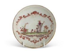 A rare Bottger Meissen saucer circa 1730, the centre decorated with a Chinoiserie scene including