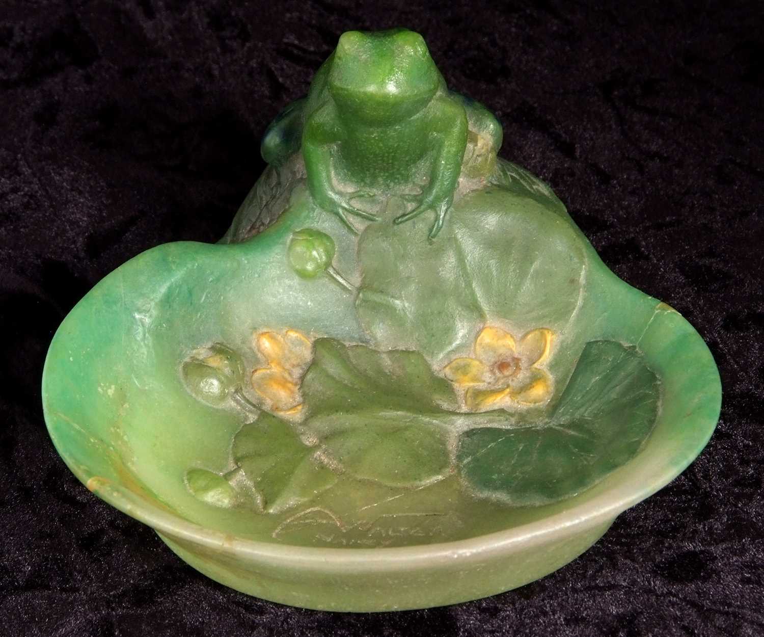 An Almeric Walter pate de verre dish c1920 designed by Henri Berge modelled as a green coloured frog - Image 5 of 11