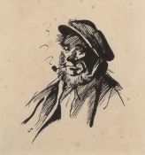 Edward Seago RBA ARWS RWS (British,1910-1974), Portrait of a Norfolk Poacher, pen, brush and ink,