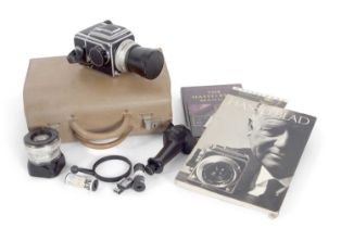 A 1960s Hasselblad 500C camera in original case serial number TI77335 fitted with a Carl Zeiss