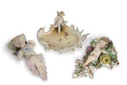 19th Century wall pocket by James Bevington, modelled as a cherub amongst floral relief decoration