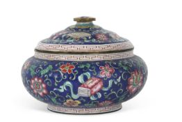 A late 19th/early 20th Century Cloisonne box and cover, the blue ground decorated with floral sprays