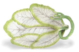 A Longton Hall cos lettuce or cabbage leaf dish circa 1755, naturalistically modelled with