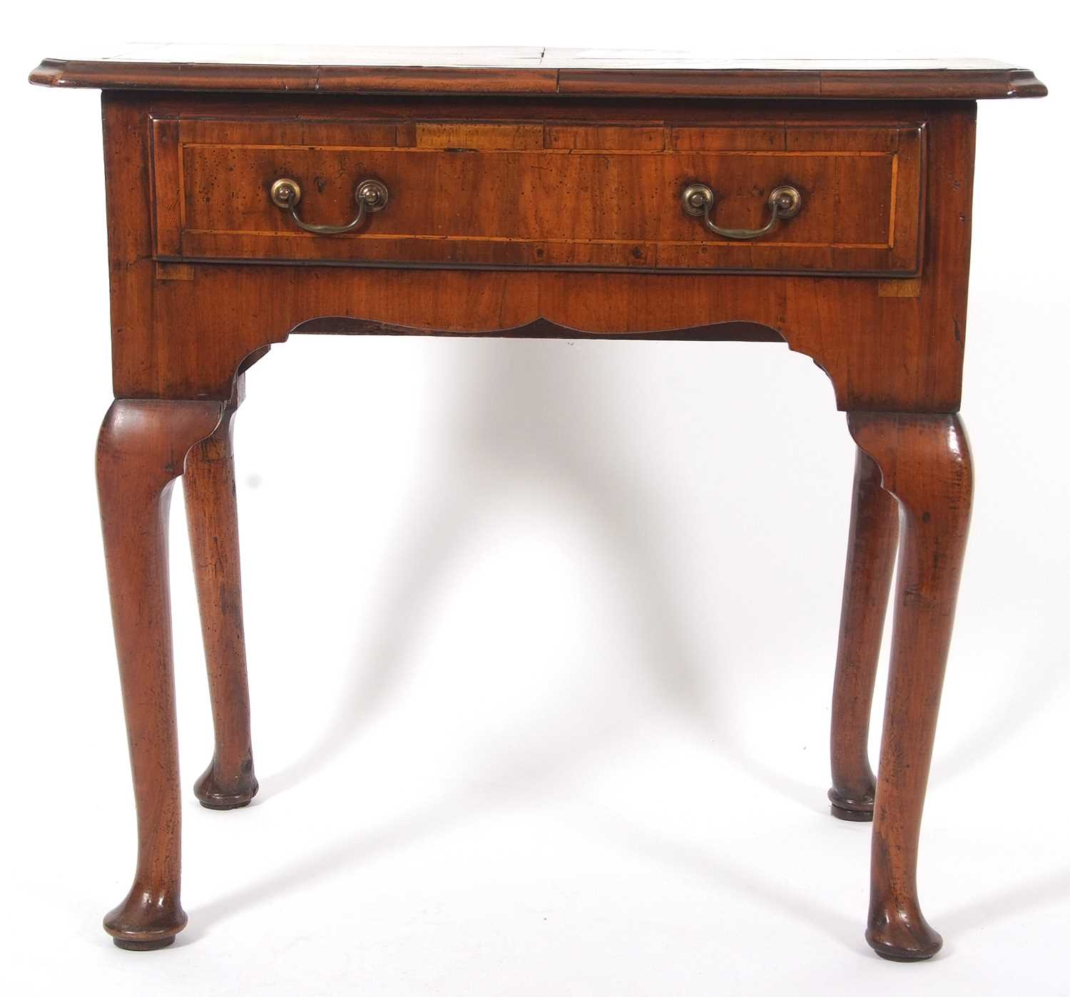 An early 18th Century walnut low boy, the top with quartered veneers and canted front corners over a - Image 8 of 10