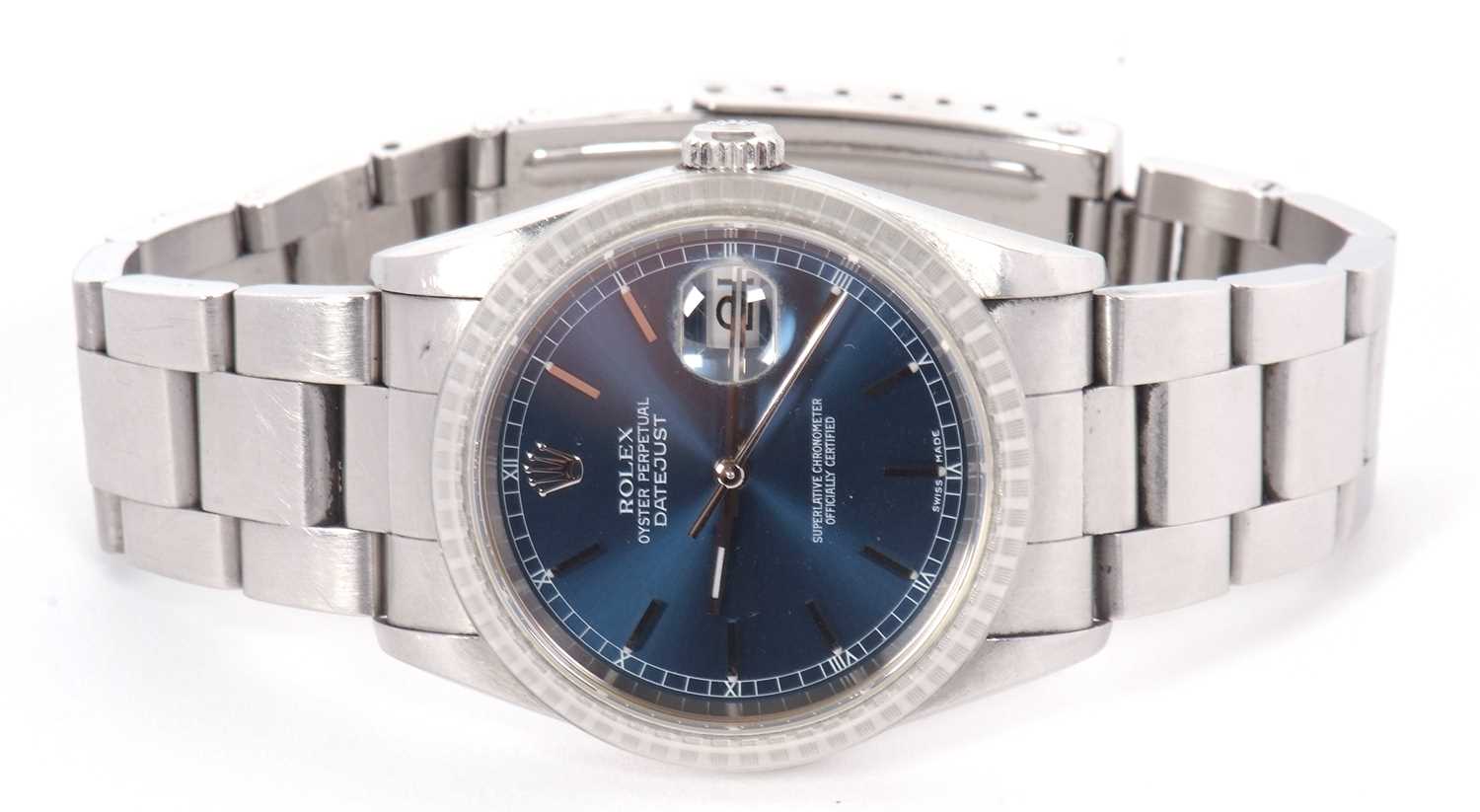 A gents Rolex Datejust 36, reference: 16220, serial: D475061, the watch has a blue dial along with a - Image 7 of 12