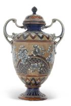 A Lambeth Doulton vase by Eliza Simmance, vase and cover with a central panel of paté-sur-paté