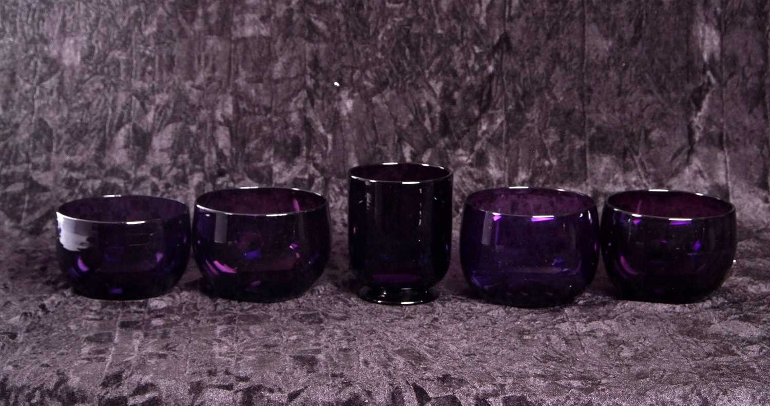 A group of early 19th Century amethyst coloured bowls including a amethyst glass mixing bowl, - Image 2 of 4