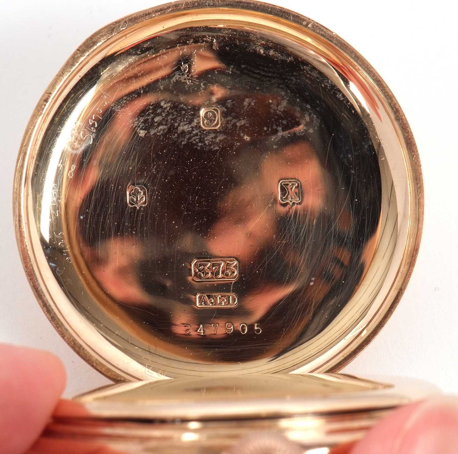 A B Bullen of Norwich 9ct gold open face pocket watch, hallmarked and stamped 375 in the case - Image 4 of 7