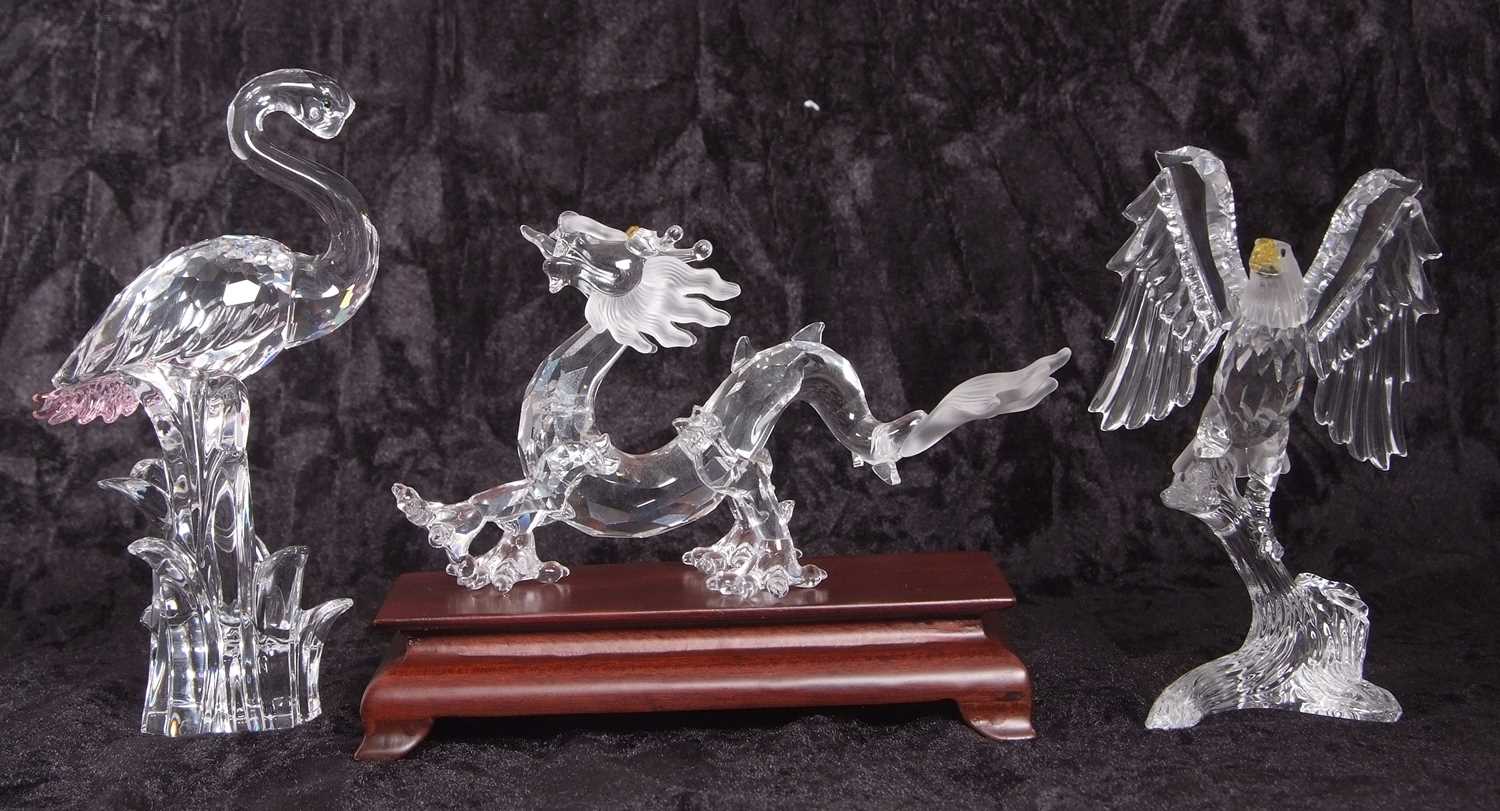 A Swarovski crystal Zodiac model for the year of the Dragon on rectangular wooden plinth together - Image 2 of 6