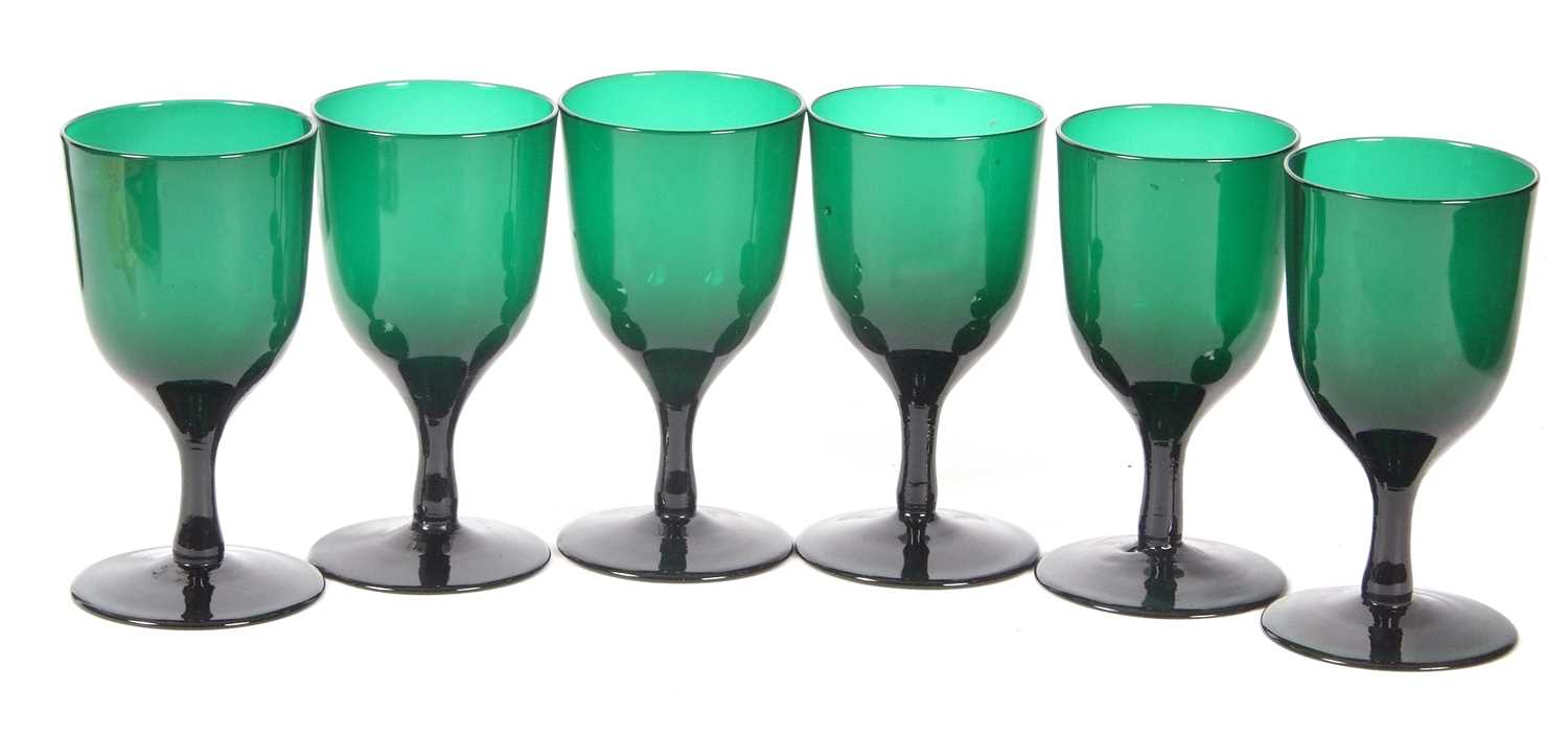 Six 19th Century Bristol green glass wine glasses, 12cm high - Image 2 of 3