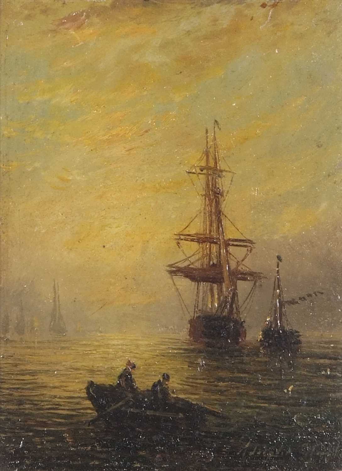 William Adolphus Knell (British,1801-1875), Seascapes with sailing vessels in moonlight, oils on - Image 8 of 9