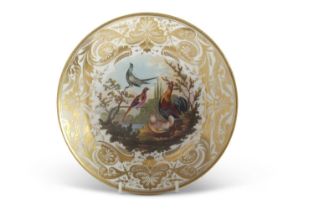 A early 19th Century Derby plate painted with birds and chickens in a landscape possibly by