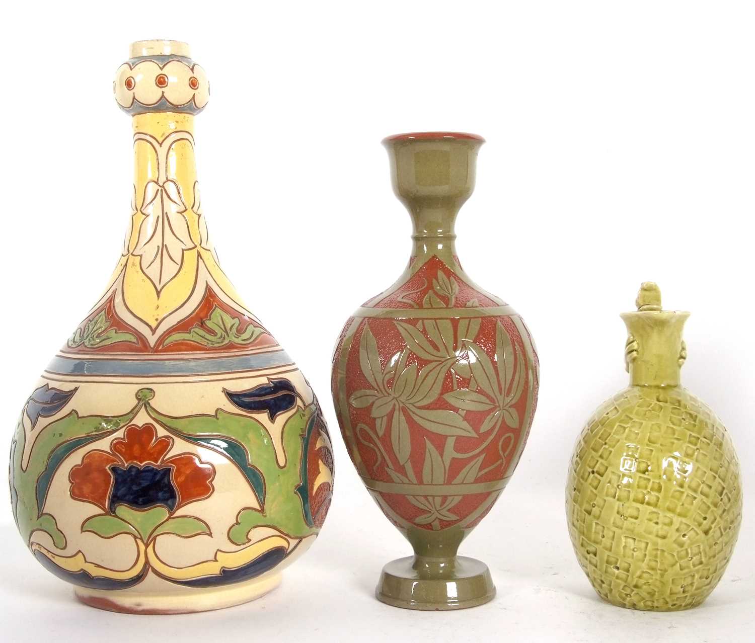 A group of Art Pottery wares including a Salopian vase in the Rhodian pattern, a small Burmantofts - Image 3 of 6
