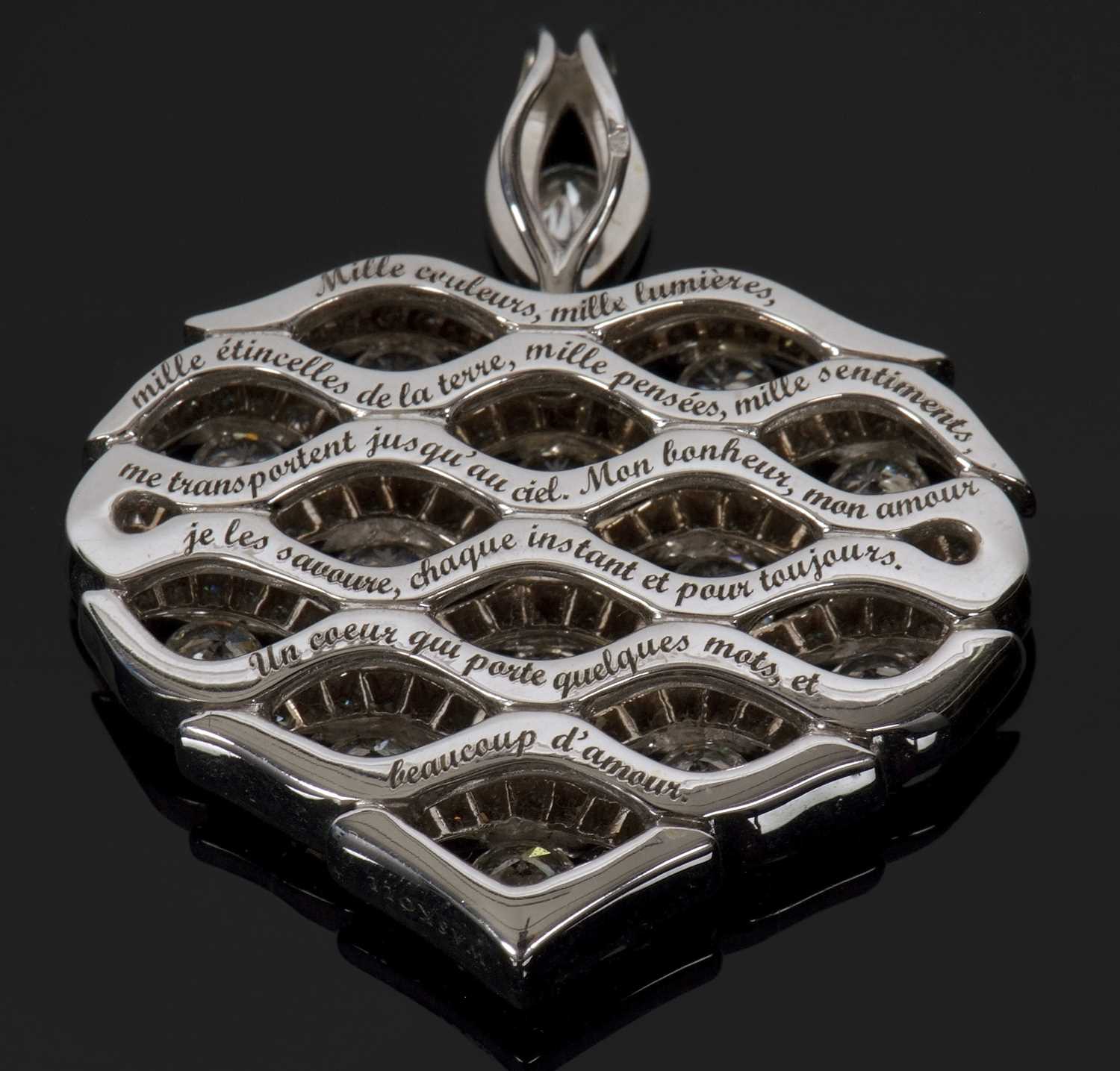 An 18ct white gold diamond heart pendant by Cyril Waskoll, the heart covered with a diamond set - Image 3 of 8
