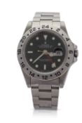 A Rolex Explorer 2 gents wristwatch, the watch has a stainless steel case and bracelet, a black dial