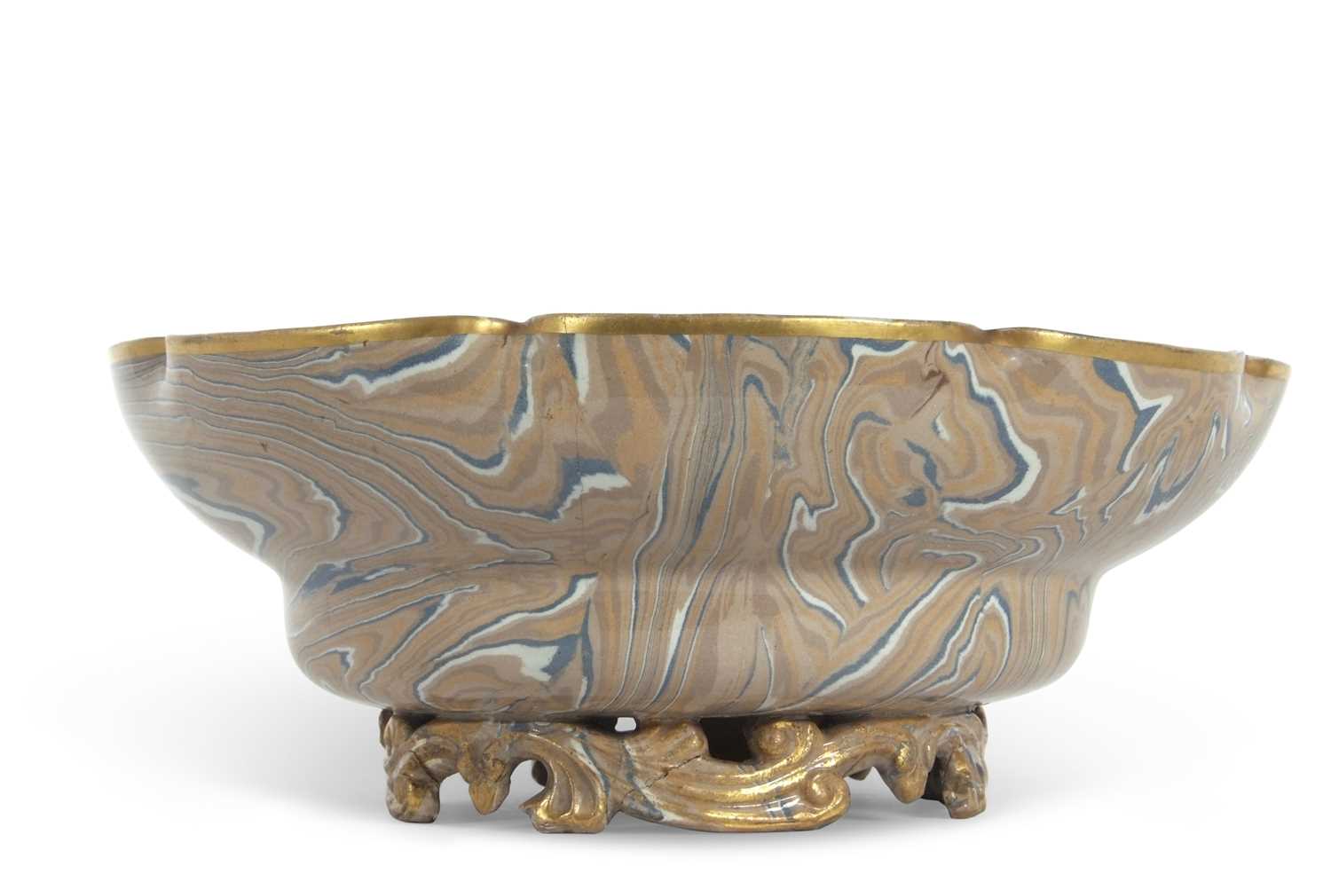 A large shaped Agate ware bowl by Doulton Lambeth in the marquetiere with Doulton & Rix patent - Image 2 of 9