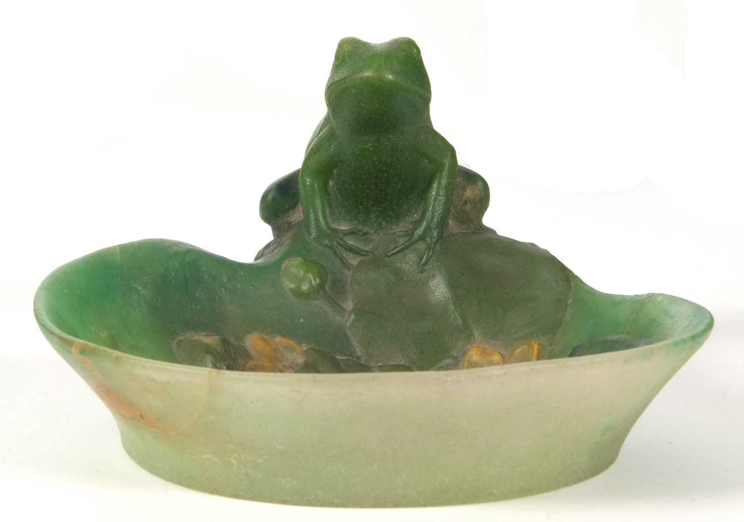 An Almeric Walter pate de verre dish c1920 designed by Henri Berge modelled as a green coloured frog - Image 7 of 11