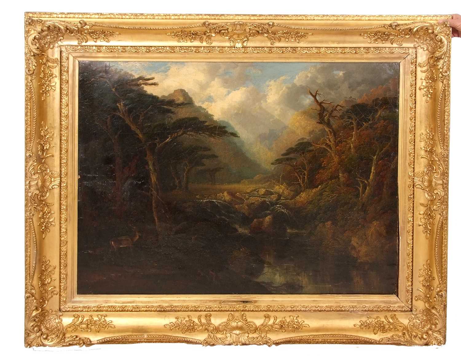 In the manner of John Crome the Elder (1768-1821), Landscape view with deer beside a rocky stream, - Image 3 of 3