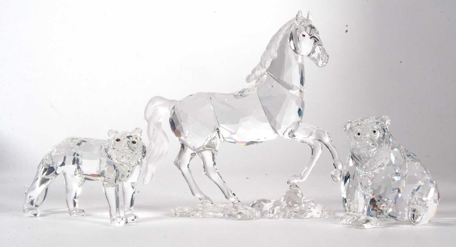 A Swarovski model of a prancing horse on shaped base together with a model of a bear and a tiger, - Image 8 of 9