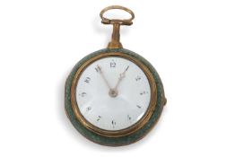 A gilt metal Verge pocket watch with a shagreen pair case, circa 1760, the movement is signed Geo
