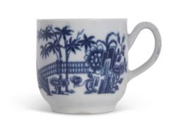 A Worcester porcelain cup c.1760 printed in blue with an early print of chinoiserie scenes 6cms high