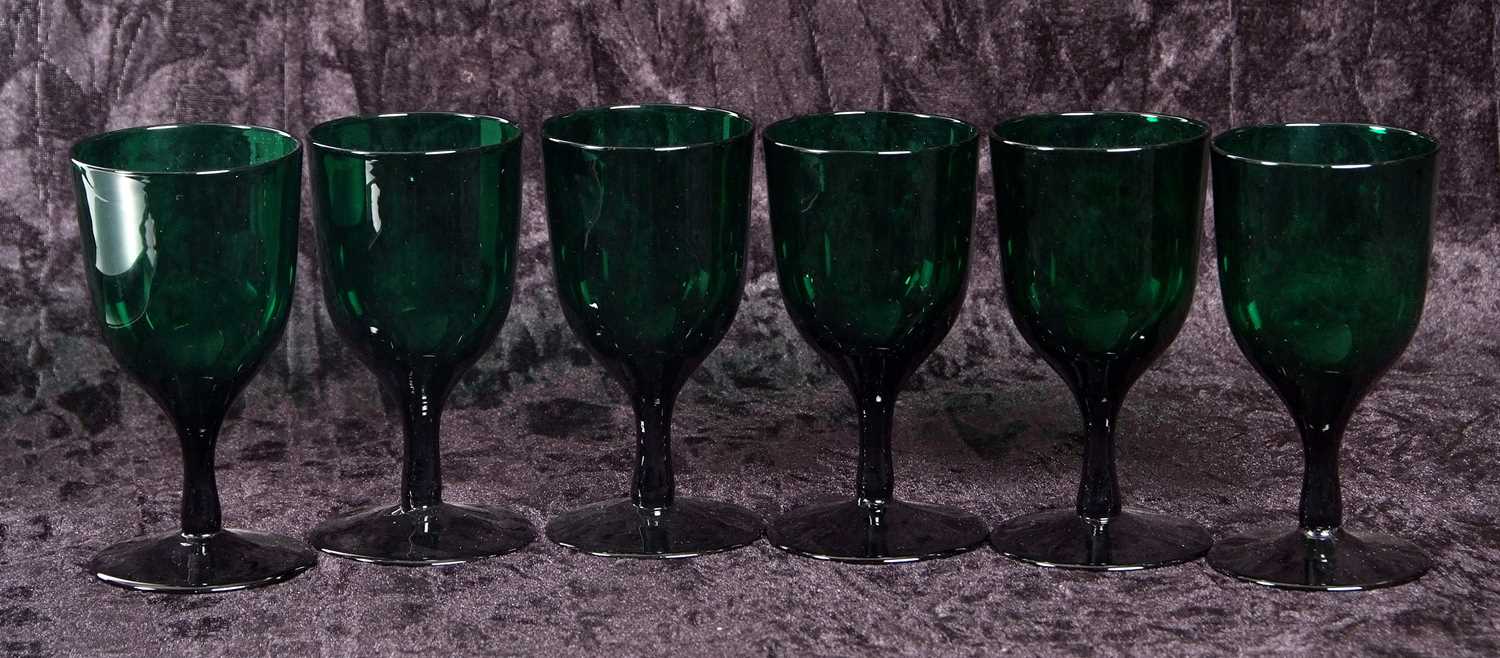 Six 19th Century Bristol green glass wine glasses, 12cm high - Image 3 of 3