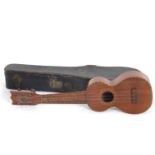 Vintage Kumalae Hawaii Ukulele in Original Case with trademark brand to head fine split in the